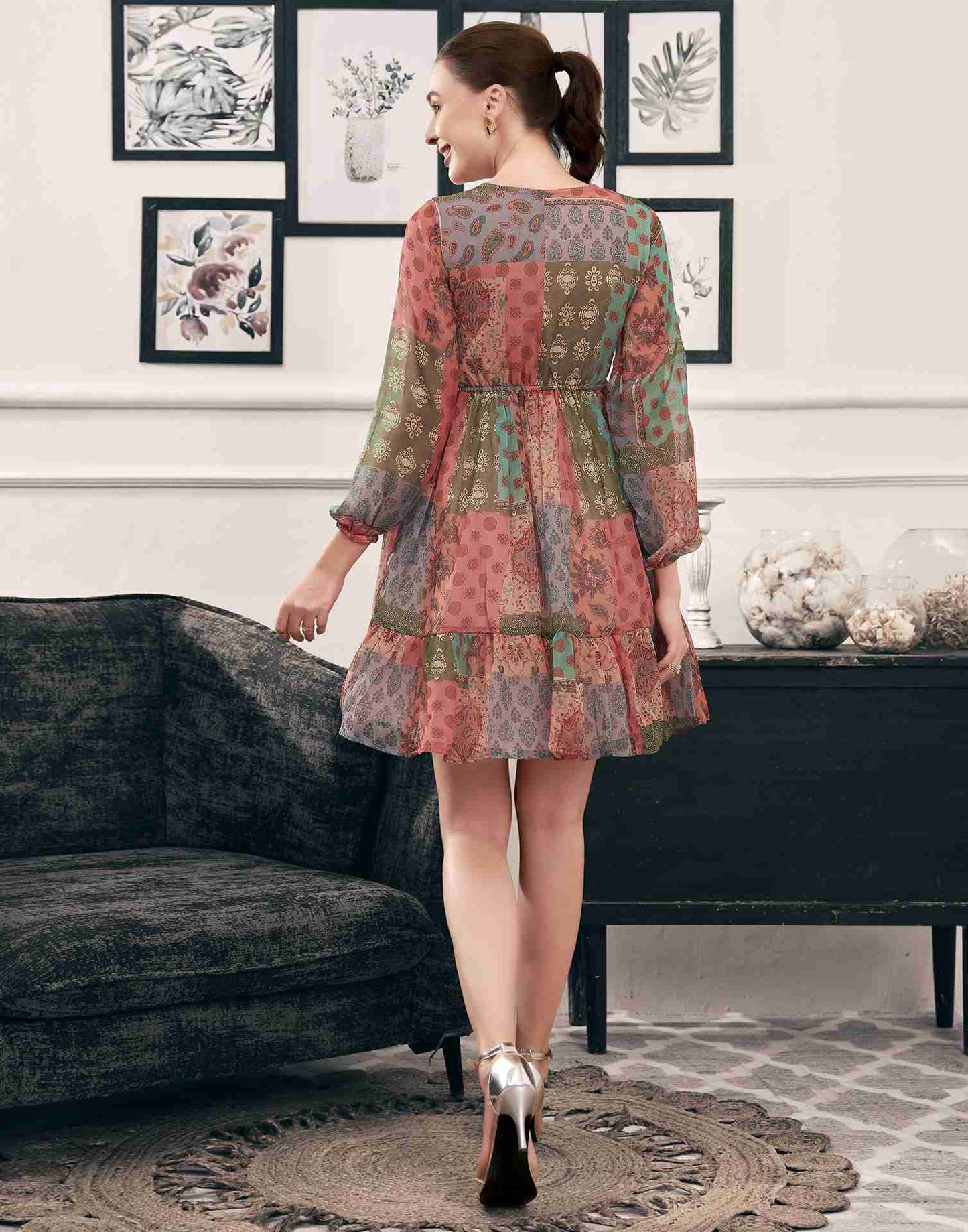 Multicoloured Chiffon Printed Dress