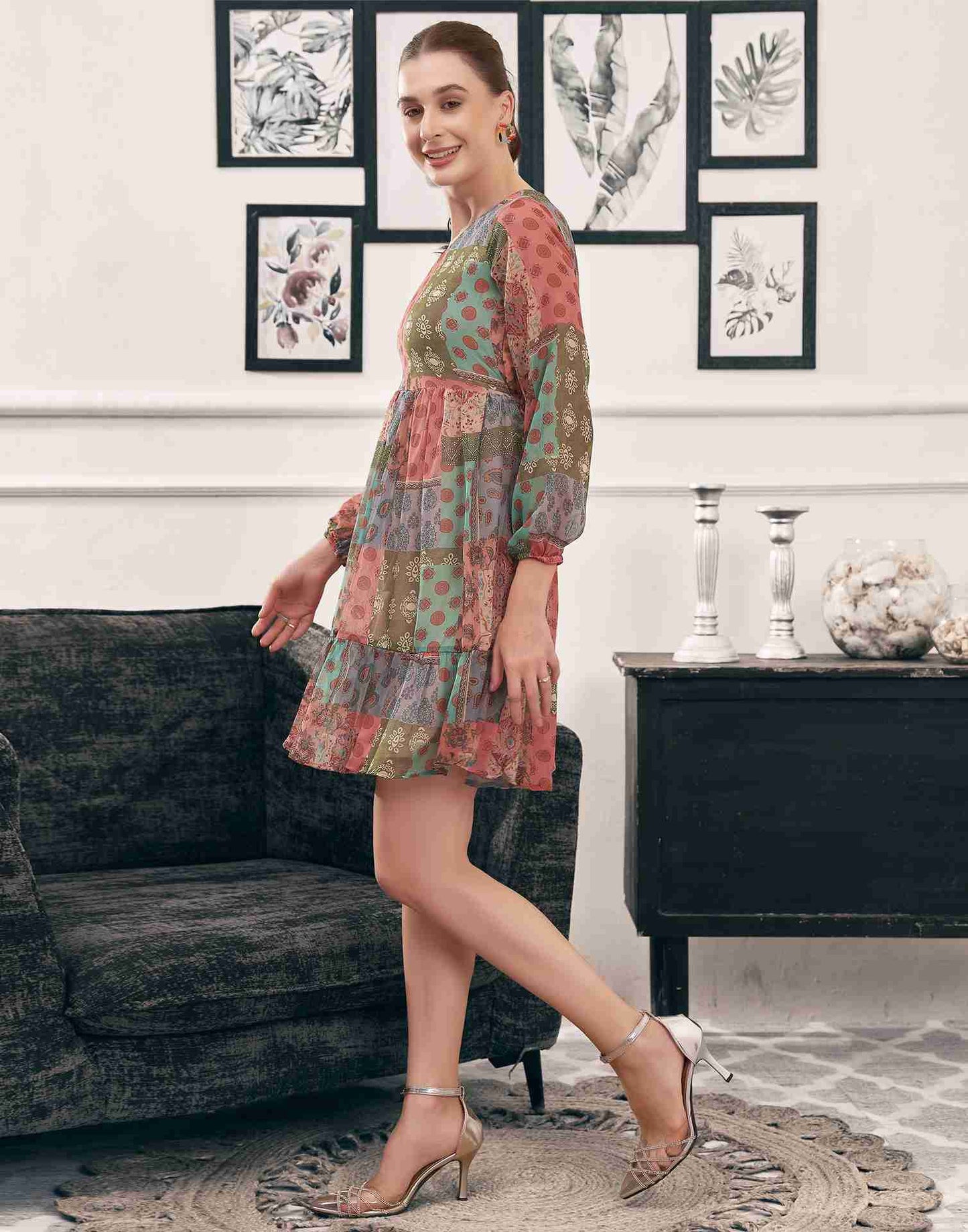 Multicoloured Chiffon Printed Dress