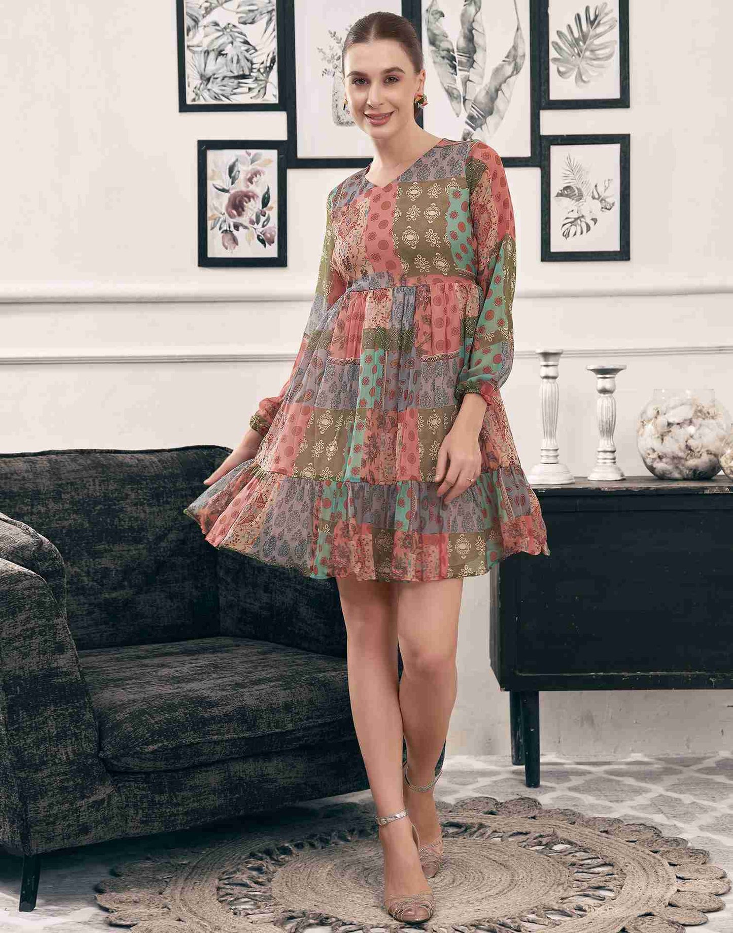 Multicoloured Chiffon Printed Dress