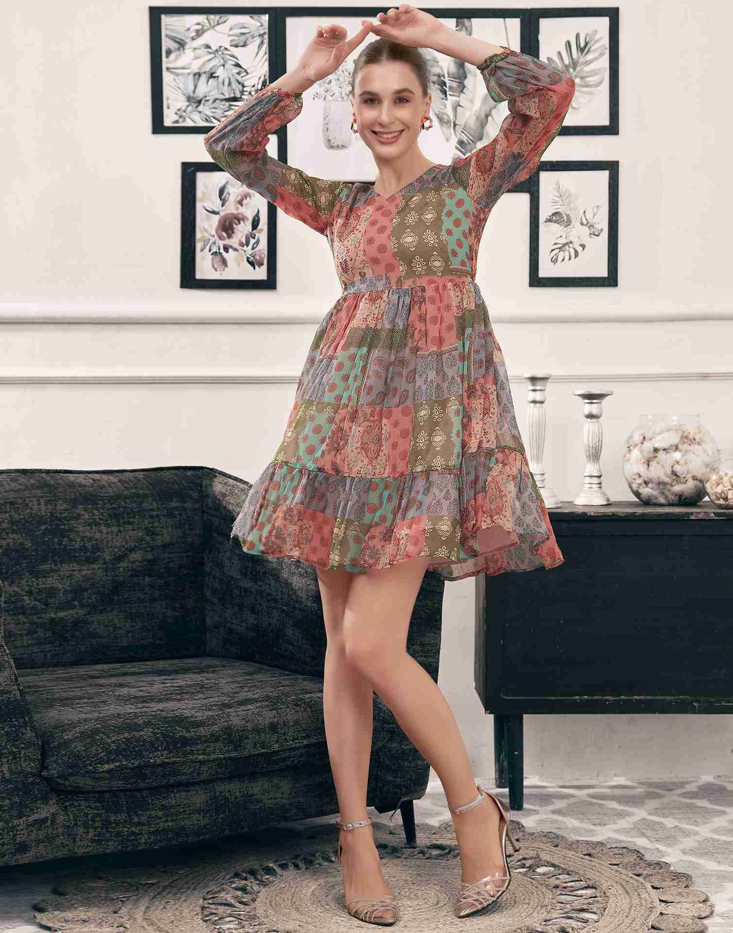 Multicoloured Chiffon Printed Dress