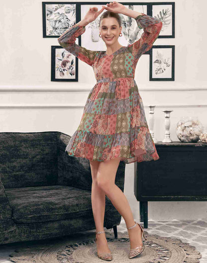 Multicoloured Chiffon Printed Dress