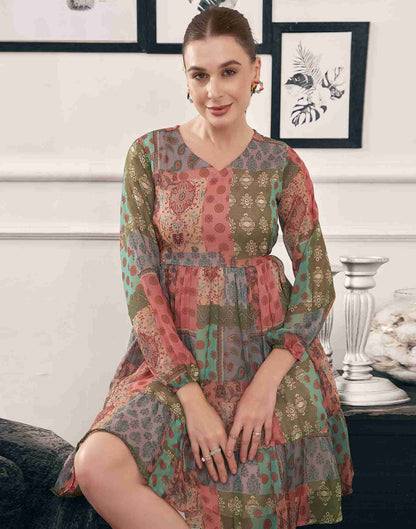 Multicoloured Chiffon Printed Dress