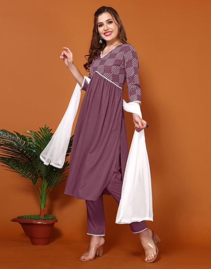 Rose Wood Plain Chinnon Flared Kurta Set With Dupatta