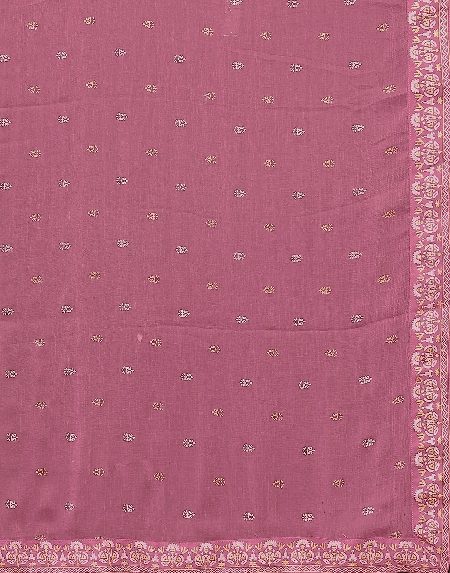 Dusty Pink Printed Chinnon A-Line Kurta Set With Dupatta