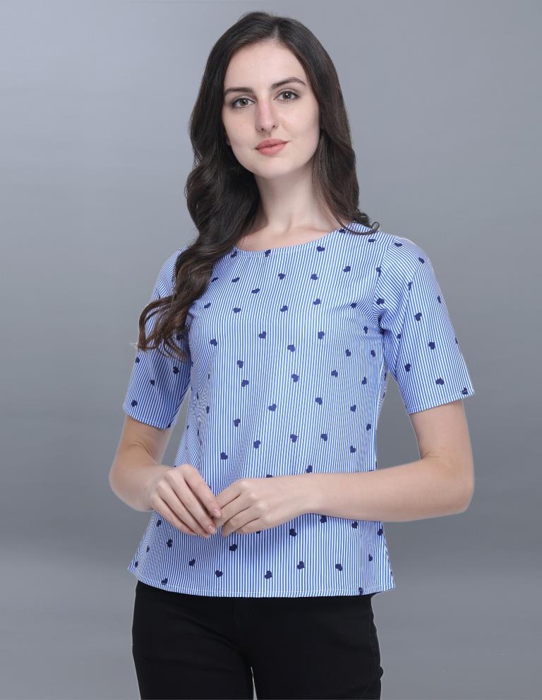 Luscious Blue Coloured Printed Crepe Tops | Sudathi