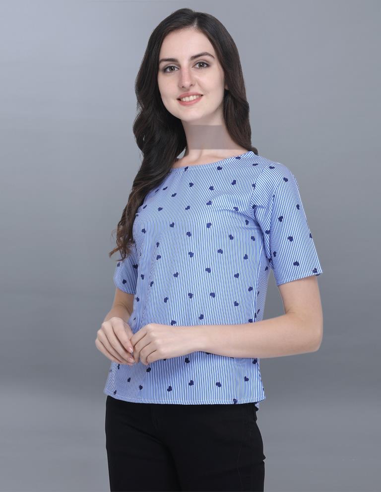 Luscious Blue Coloured Printed Crepe Tops | Sudathi