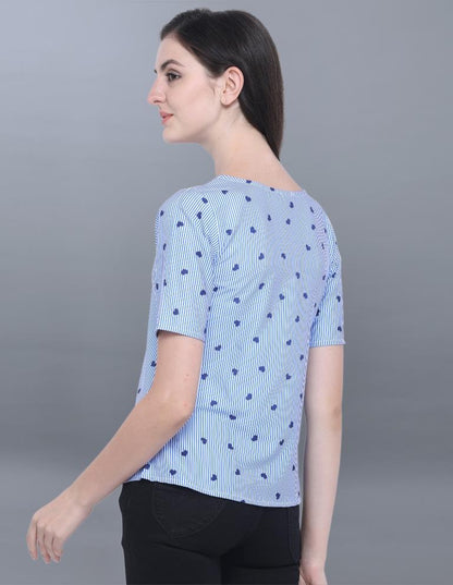 Luscious Blue Coloured Printed Crepe Tops | Sudathi