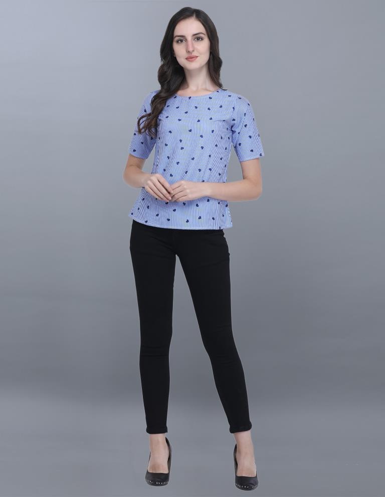 Luscious Blue Coloured Printed Crepe Tops | Sudathi