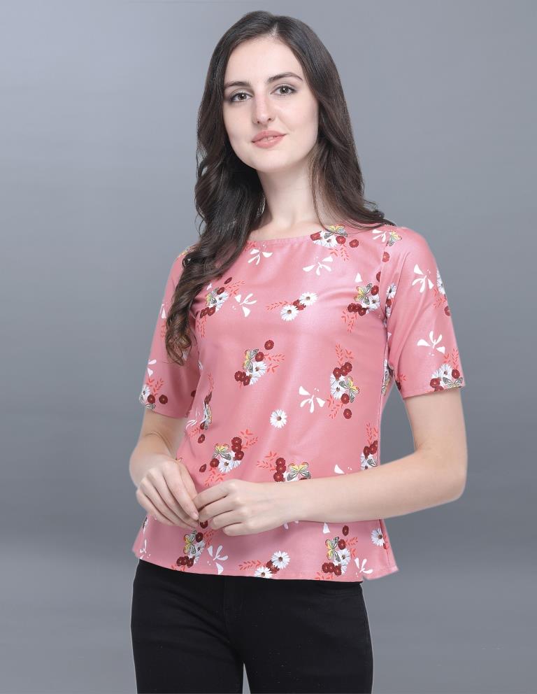 Angellic Pink Coloured Printed Crepe Tops | Sudathi