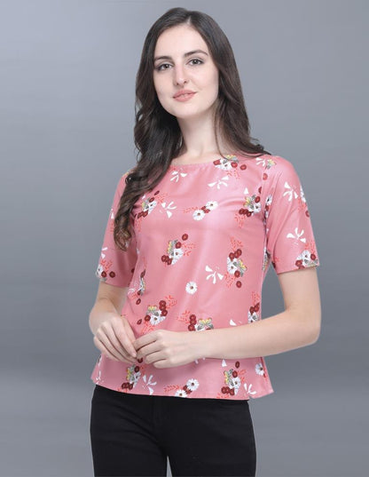 Angellic Pink Coloured Printed Crepe Tops | Sudathi