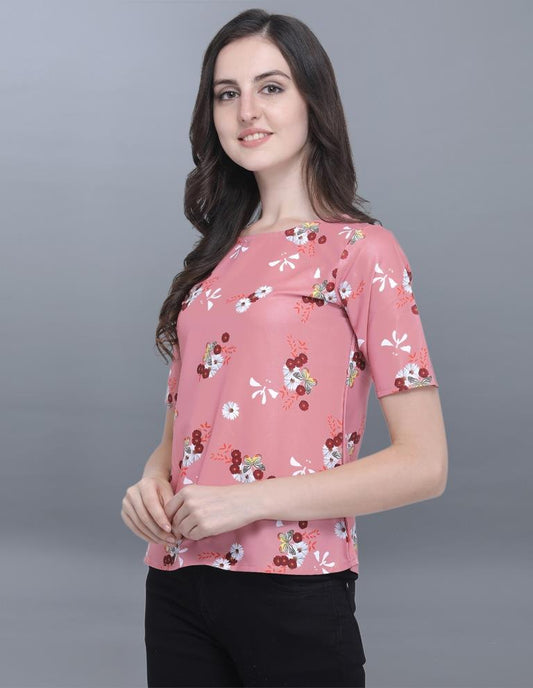 Angellic Pink Coloured Printed Crepe Tops | Sudathi