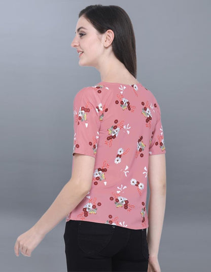 Angellic Pink Coloured Printed Crepe Tops | Sudathi