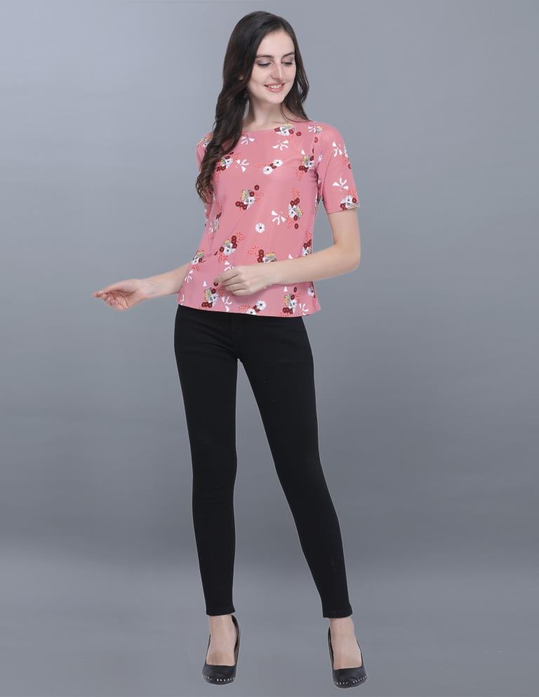 Angellic Pink Coloured Printed Crepe Tops | Sudathi