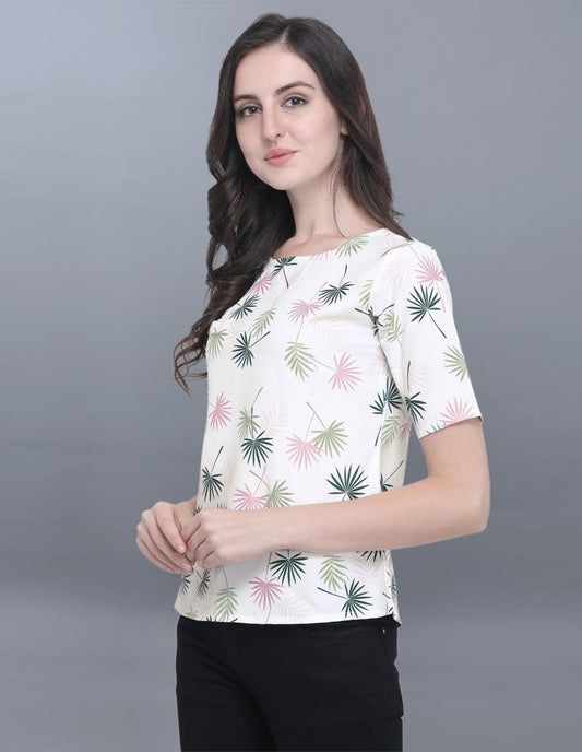 Ethnic Off White Coloured Printed Crepe Tops | Sudathi