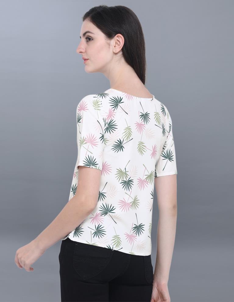 Ethnic Off White Coloured Printed Crepe Tops | Sudathi