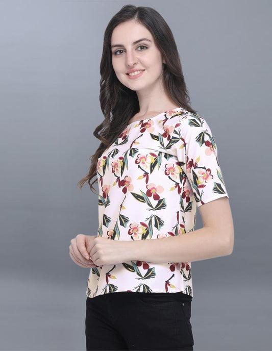 Distinctive Off White Coloured Printed Crepe Tops | Sudathi