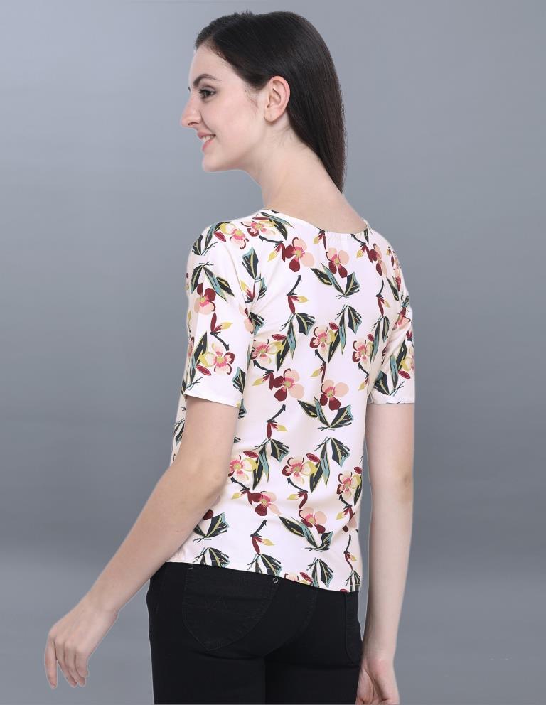 Distinctive Off White Coloured Printed Crepe Tops | Sudathi