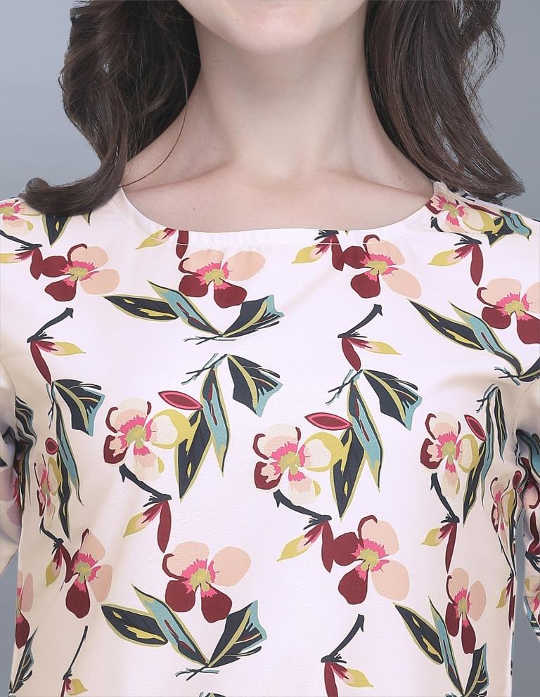 Distinctive Off White Coloured Printed Crepe Tops | Sudathi