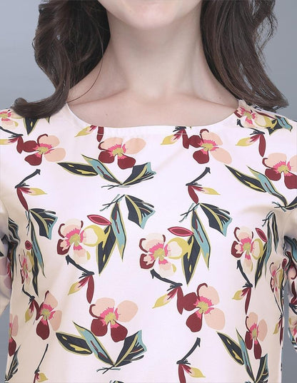 Distinctive Off White Coloured Printed Crepe Tops | Sudathi