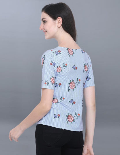 Engrossing Blue Coloured Printed Crepe Tops | Sudathi