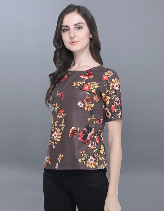 Ambitious Brown Coloured Printed Crepe Tops | Sudathi