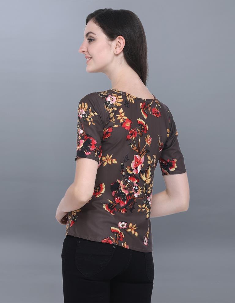 Ambitious Brown Coloured Printed Crepe Tops | Sudathi