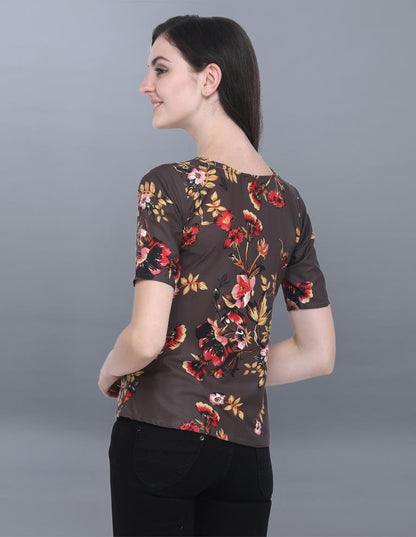Ambitious Brown Coloured Printed Crepe Tops | Sudathi