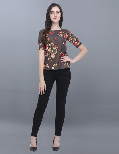 Ambitious Brown Coloured Printed Crepe Tops | Sudathi