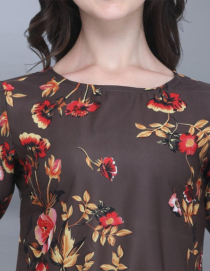 Ambitious Brown Coloured Printed Crepe Tops | Sudathi