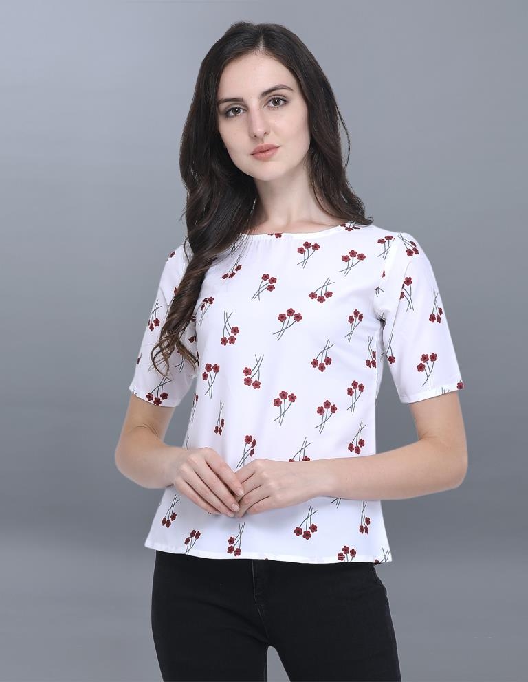 Ravishing White Coloured Printed Crepe Tops | Sudathi