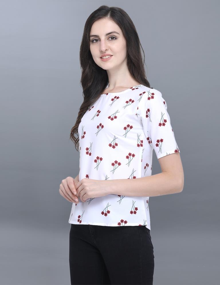 Ravishing White Coloured Printed Crepe Tops | Sudathi