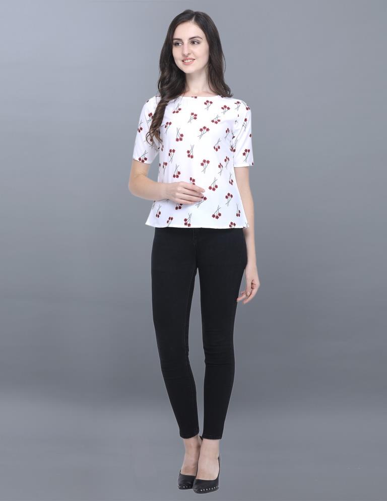 Ravishing White Coloured Printed Crepe Tops | Sudathi