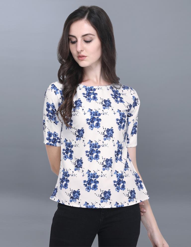 Divine White Coloured Printed Crepe Tops | Sudathi