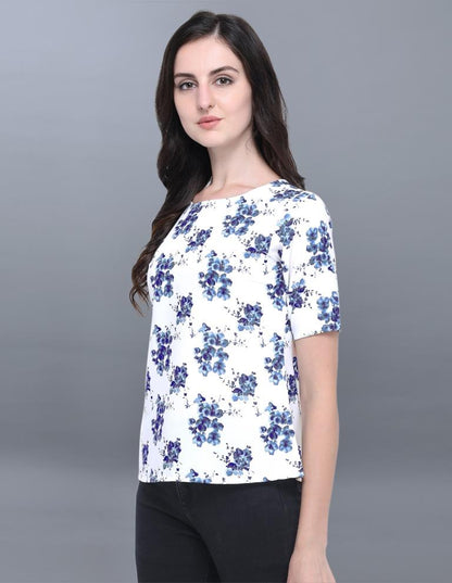 Divine White Coloured Printed Crepe Tops | Sudathi