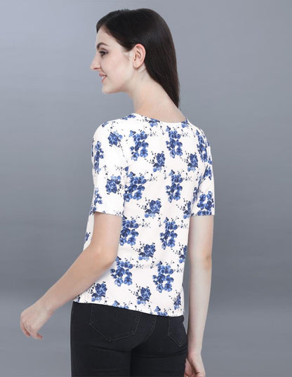 Divine White Coloured Printed Crepe Tops | Sudathi