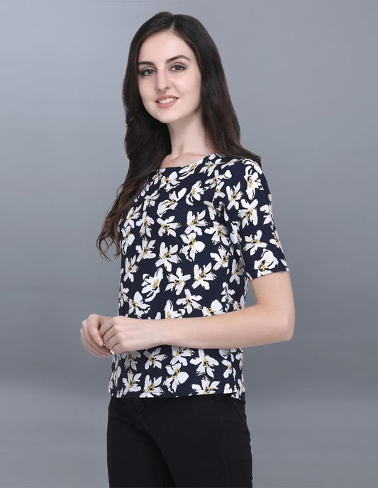 Classic Blue Coloured Printed Crepe Top | Sudathi