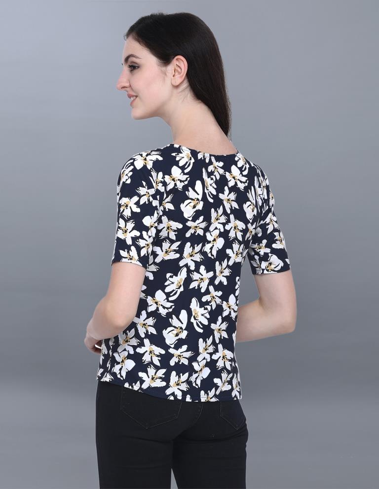 Classic Blue Coloured Printed Crepe Top | Sudathi