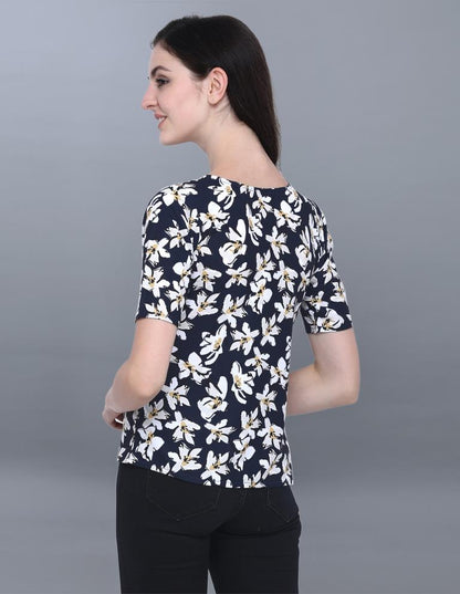 Classic Blue Coloured Printed Crepe Top | Sudathi