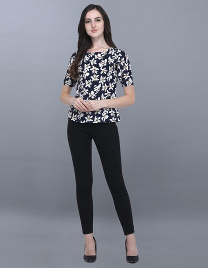 Classic Blue Coloured Printed Crepe Top | Sudathi