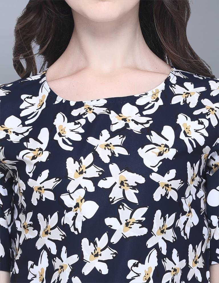 Classic Blue Coloured Printed Crepe Top | Sudathi