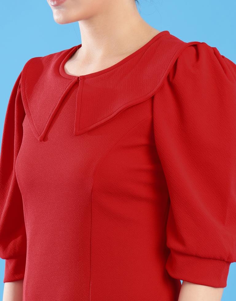 Red Lycra Plain Straight Dress