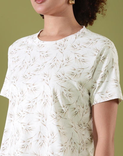White Lycra Printed T-shirt