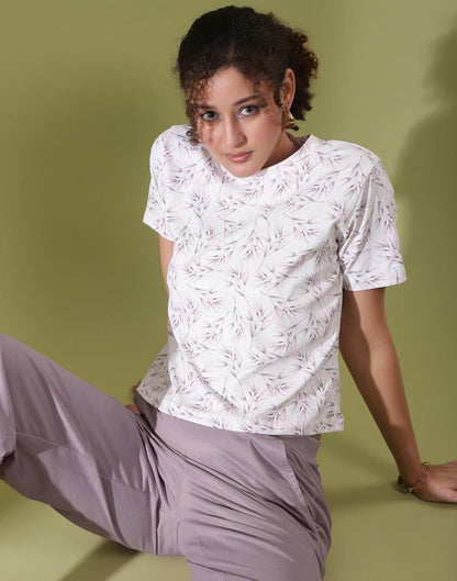 White Lycra Printed T-shirt