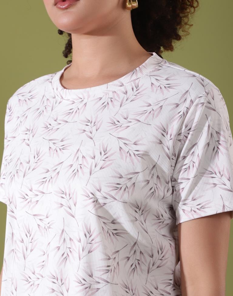 White Lycra Printed T-shirt