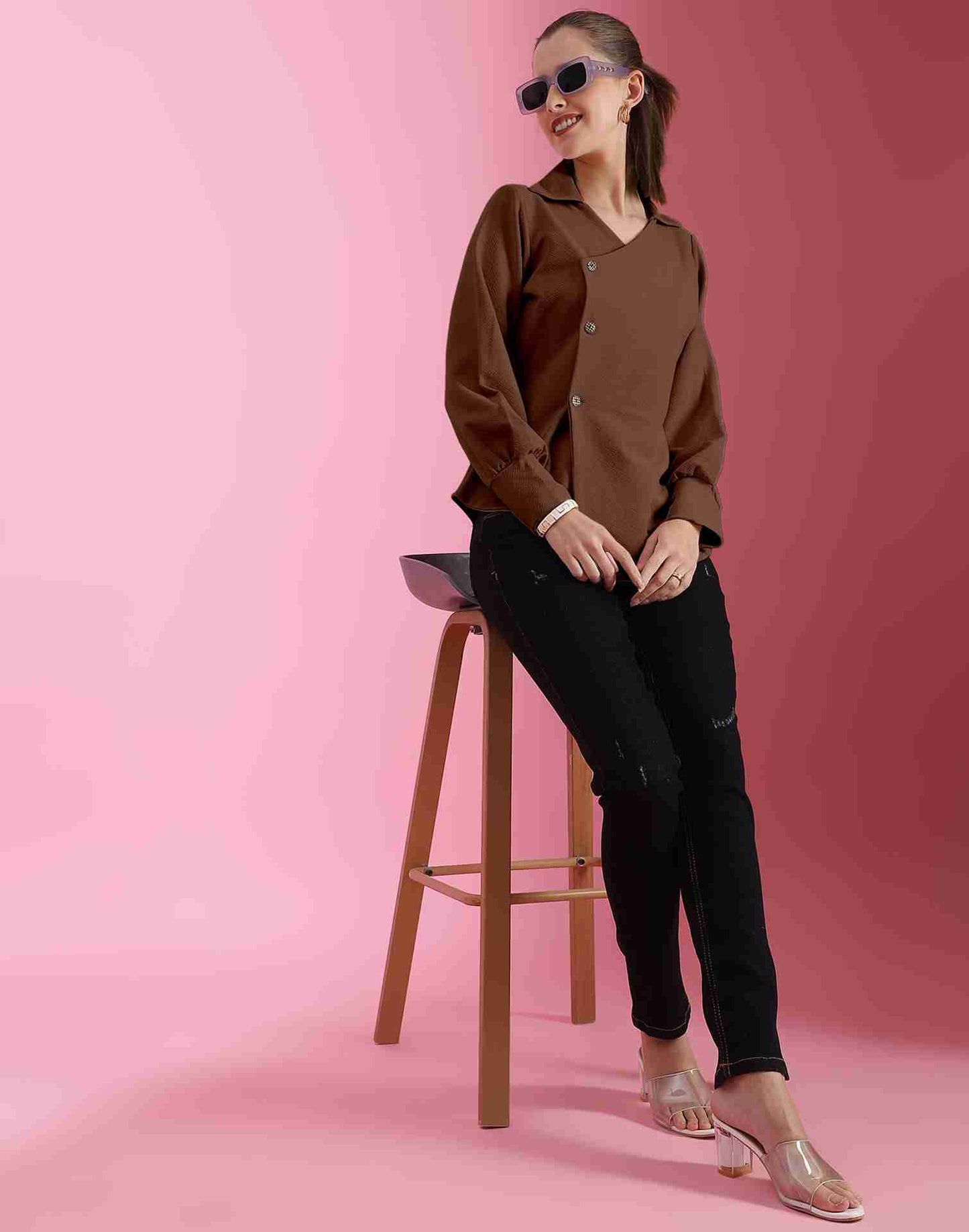 Brown Lycra Plain Top