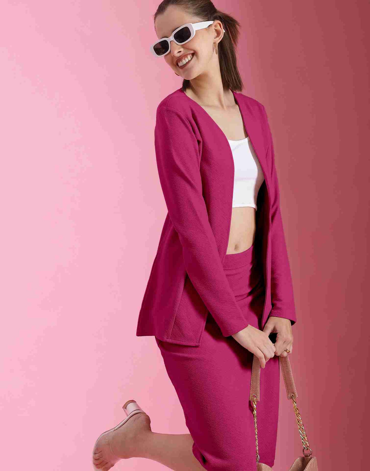 Pink Lycra Plain Co-ord Set