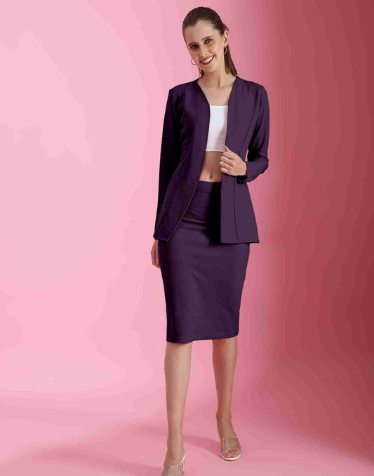 Purple Lycra Plain Co-ord Set