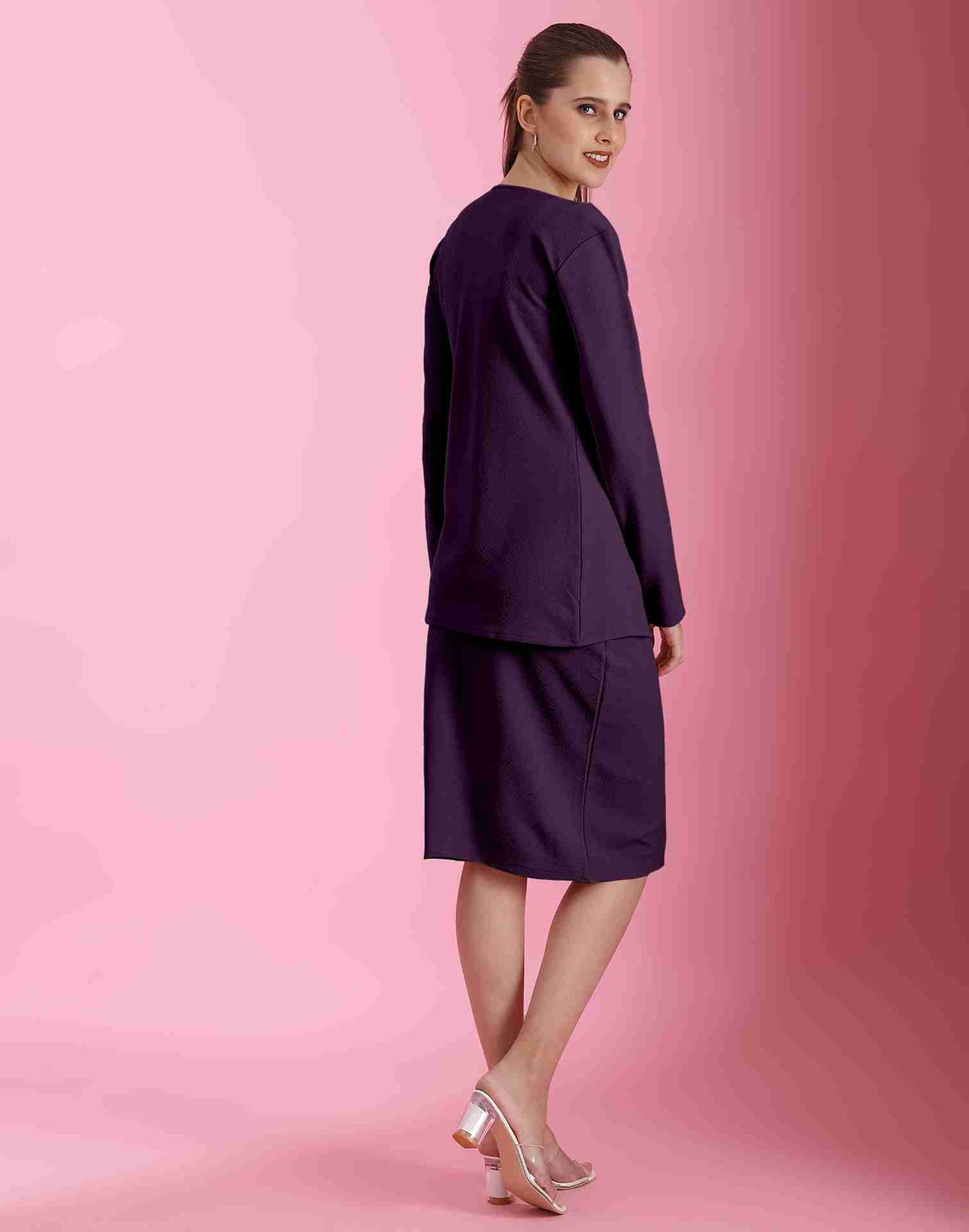 Purple Lycra Plain Co-ord Set
