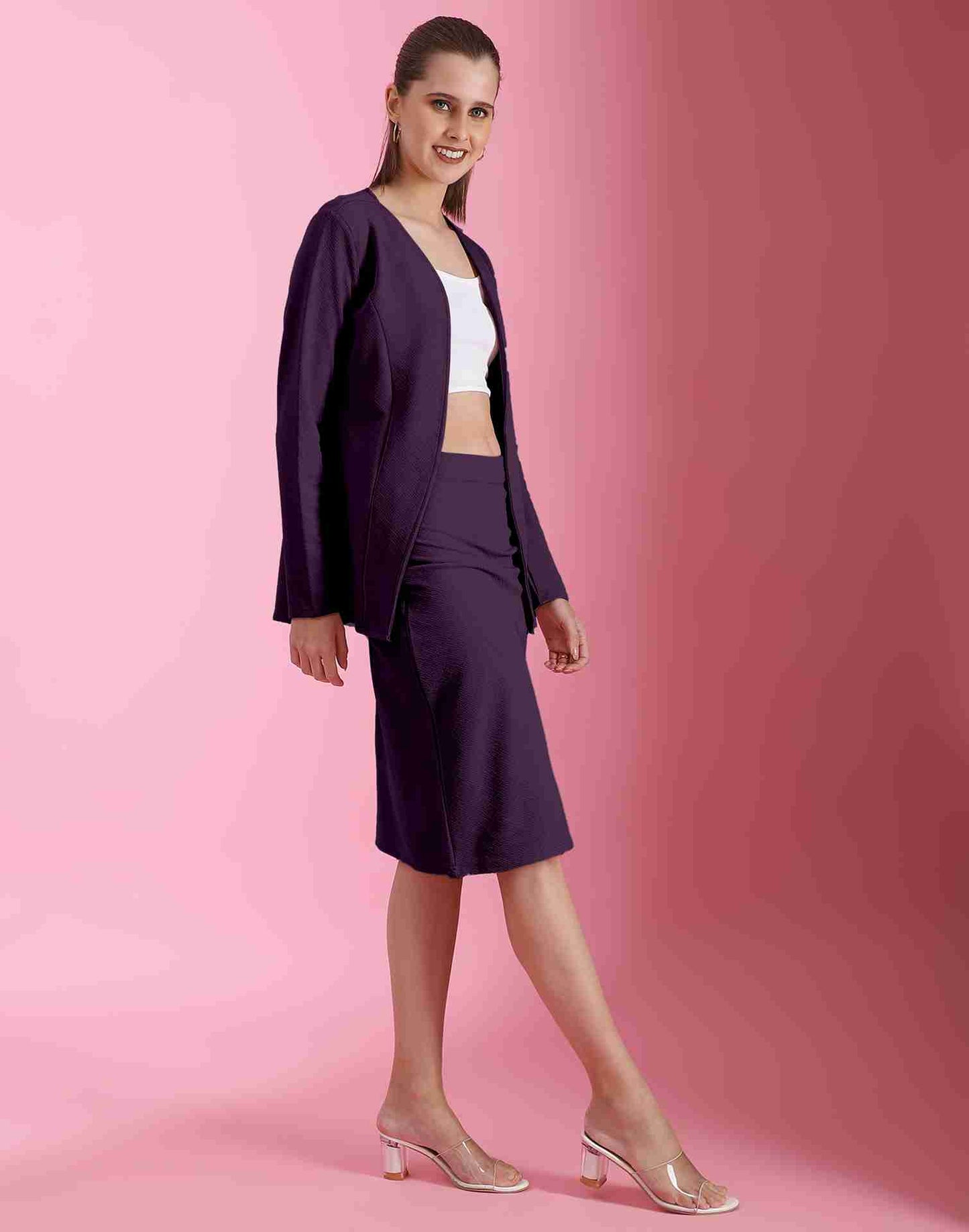 Purple Lycra Plain Co-ord Set