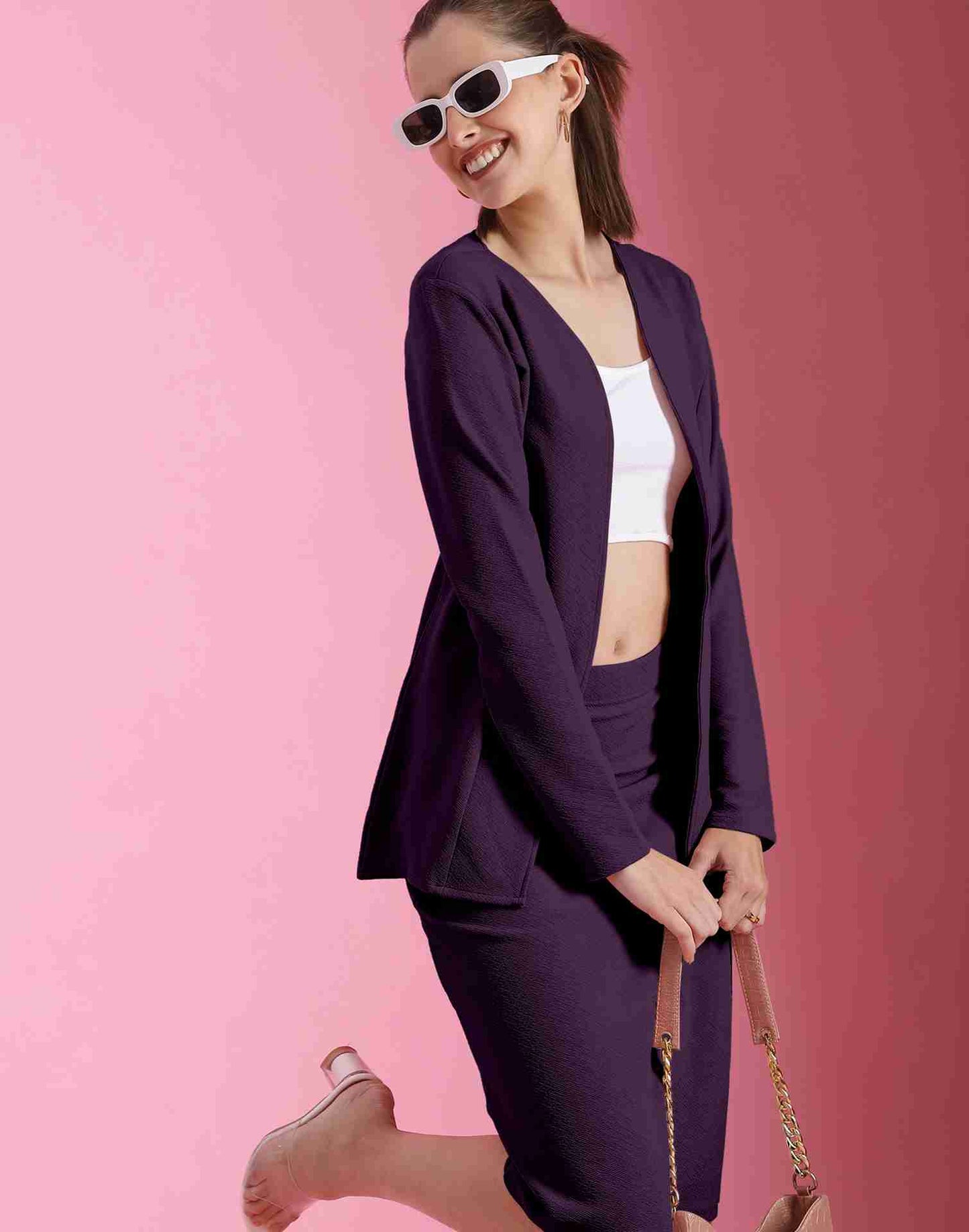 Purple Lycra Plain Co-ord Set